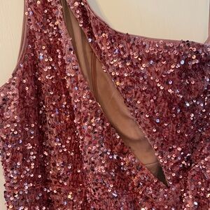Fashion Nova, Pink Sequin One-Shoulder Dress with cut out
